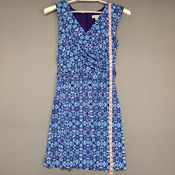 Coldwater Creek Dress Womens 6 Blue Purple Floral Sleeveless V Neck Ruched Wrap - Picture 10 of 16